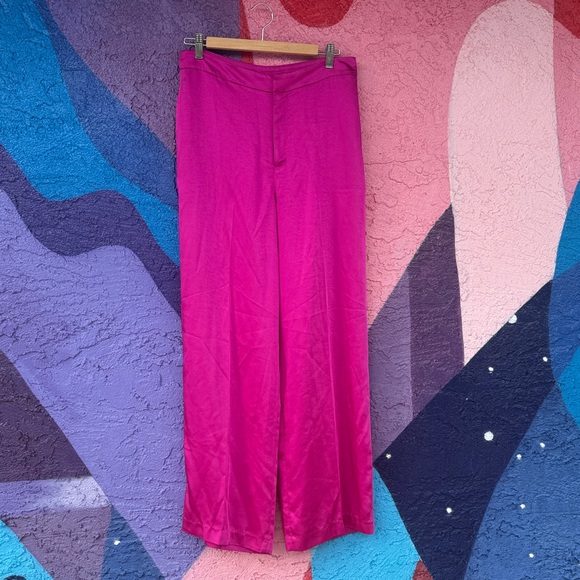 House of Harlow 1960 Pants - House of Harlow 1960 pink satin straight/wide leg pants